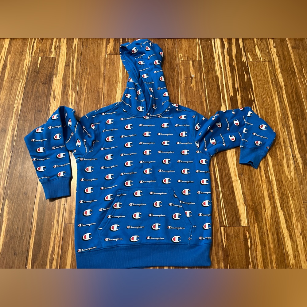 Champion Royal Blue All-Over Logo Hoodie
